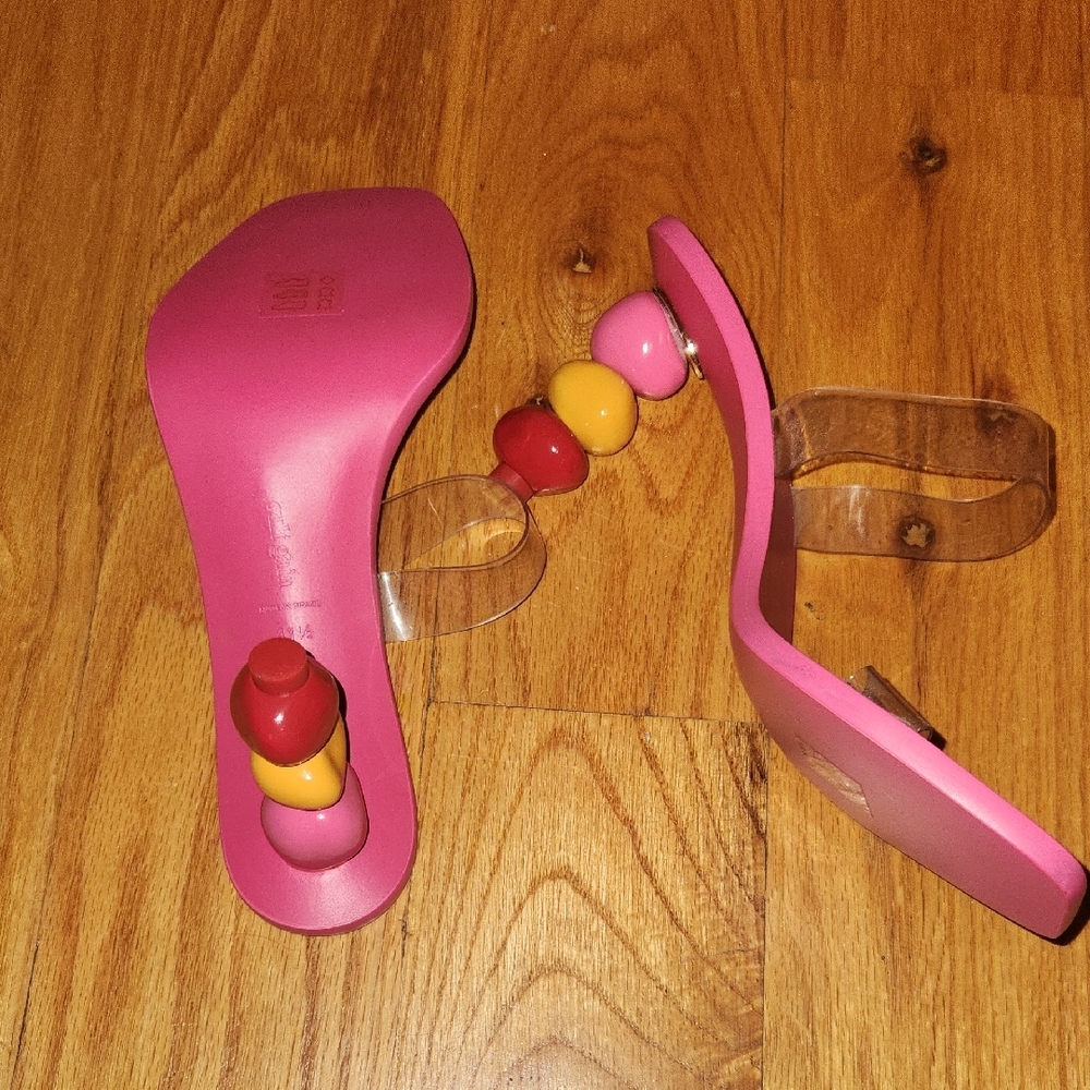 Cult Gaia Pink Heels with Bauble Heels and Clear Straps